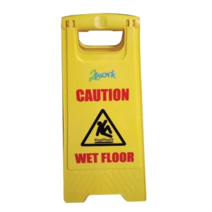 Yellow Folding Safety Sign Caution Wet Floor and Cleaning In Progress 