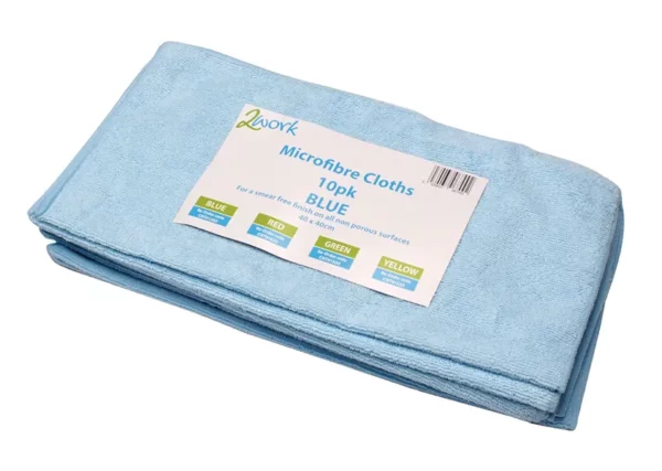 2Work Blue 400 x 400mm Microfibre Cloth (10 Pack) 