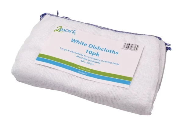 2Work White Dishcloth 300 x 400mm White (10 Pack)